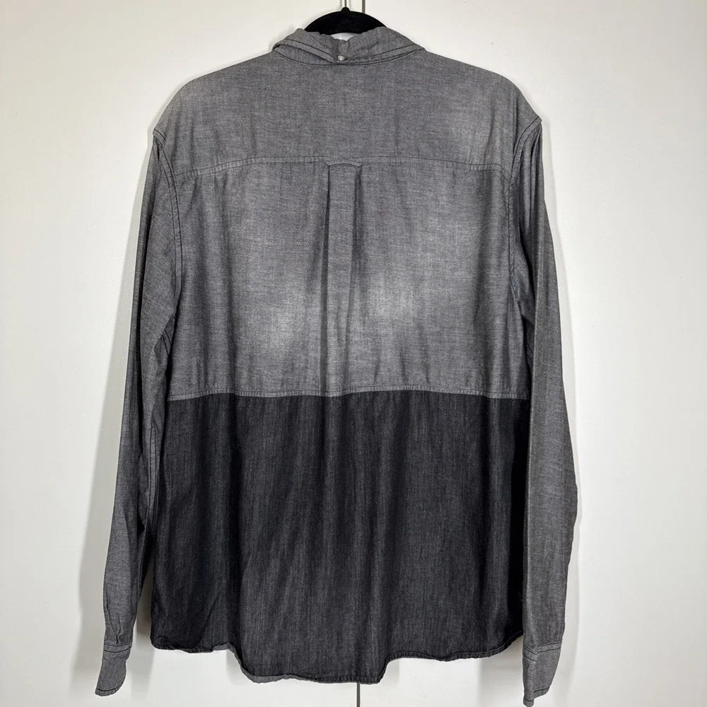 True Religion Western Shirt Mens Size XL Gray Black Slim Fit Color Block
